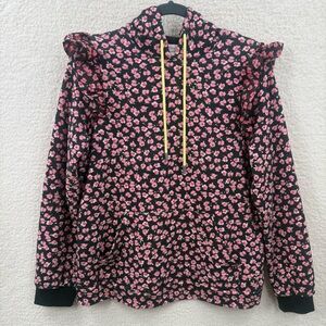 Sandy Liang for Target Black & Pink Ditsy Floral Hooded Sweatshirt Size S